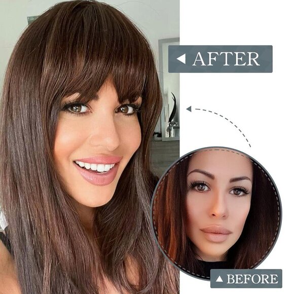 Human Hair Clip In Bangs Dark Brown French Fringe for Women Easy Style main image 4